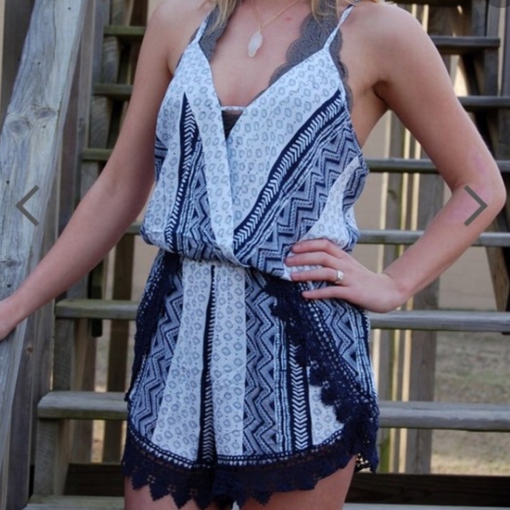 White and Navy Romper